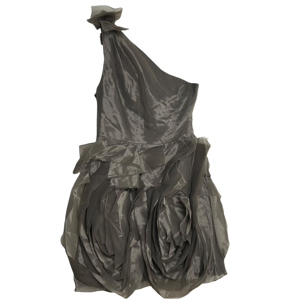 White by Vera Wang Gray One Shoulder Organza Rosette Mini Dress Size 8